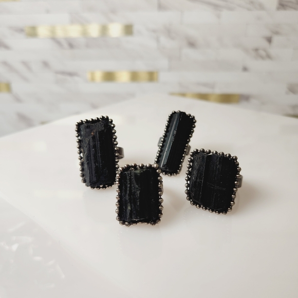 Raw Black Tourmaline Crystal Adjustable Ring - Picture 2 of 4